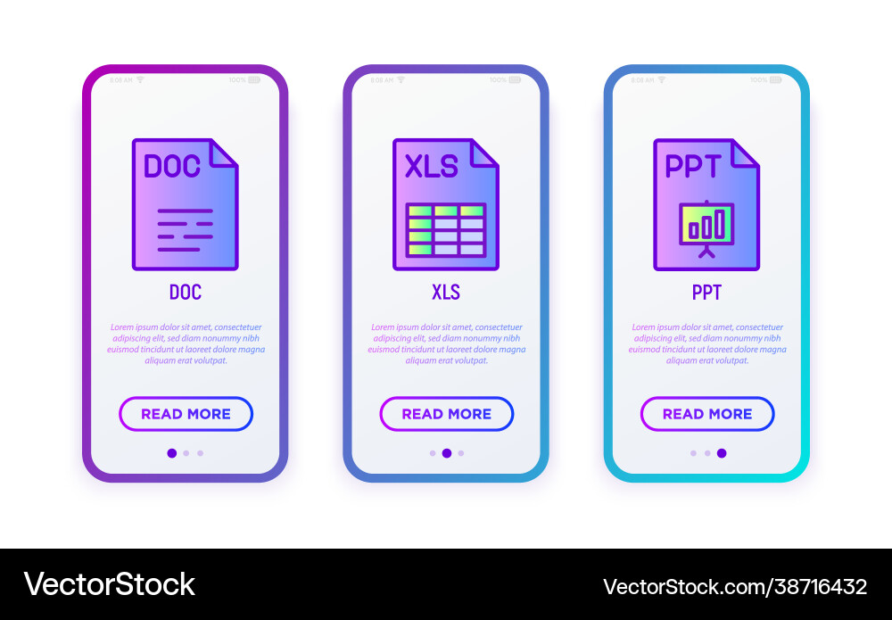 File formats thin line icons set doc xls ppt Vector Image