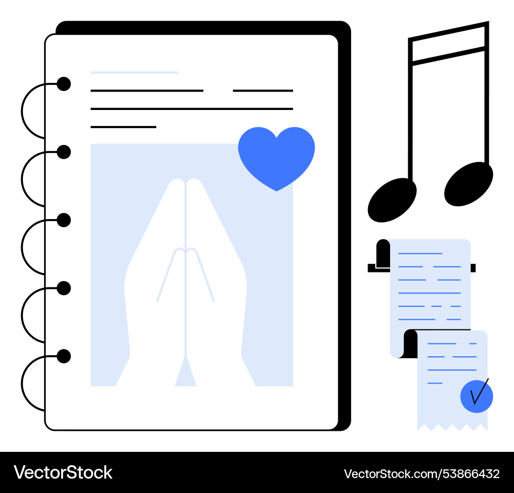 Notebook with praying hands music notes Notebook with praying hands music notes vector image