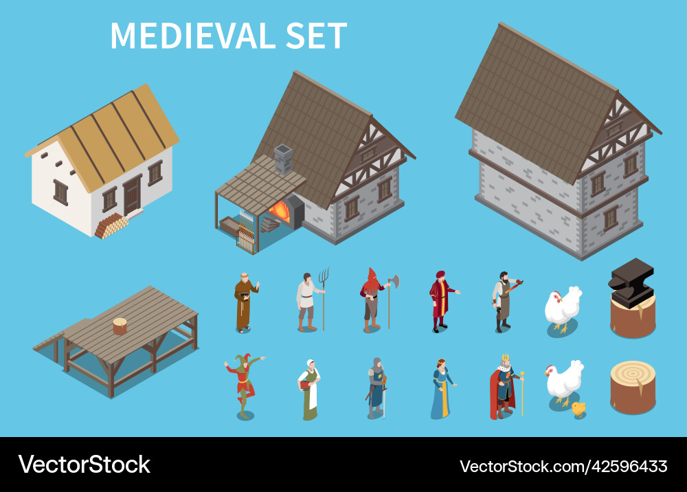 Medieval isometric set Royalty Free Vector Image