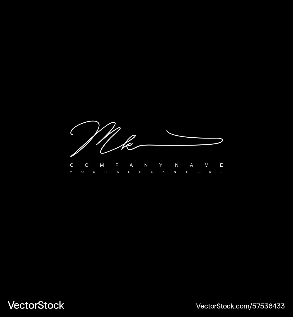 Minimal signature logo design with mk initials Vector Image
