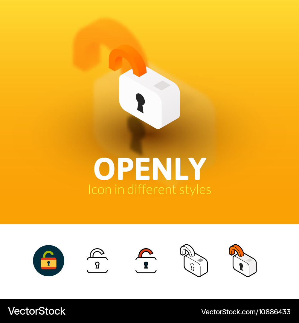 Open lock icon in different style Vector Image