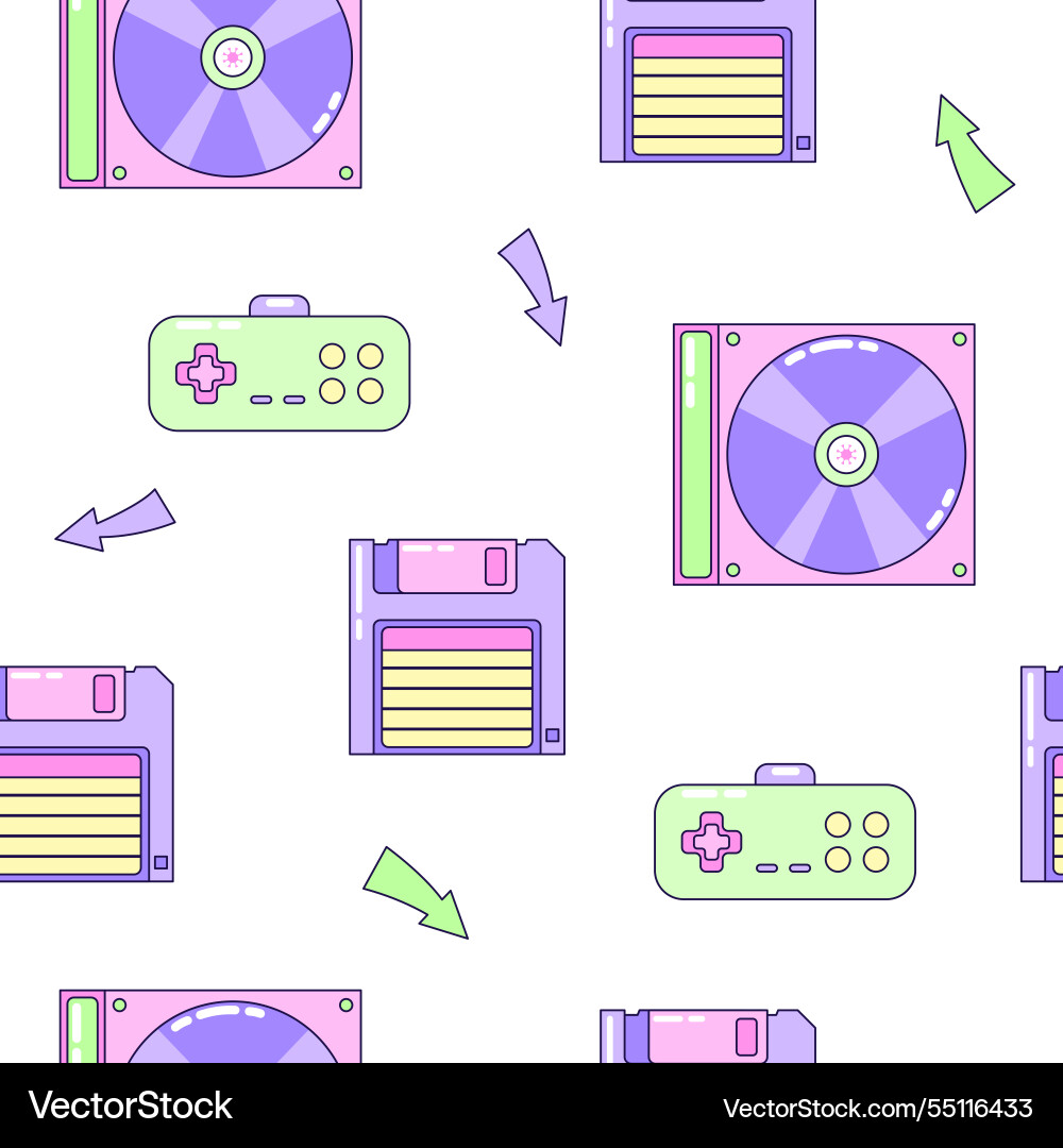 Seamless pattern with floppy disk and gamepad Seamless pattern with floppy disk and gamepad vector image