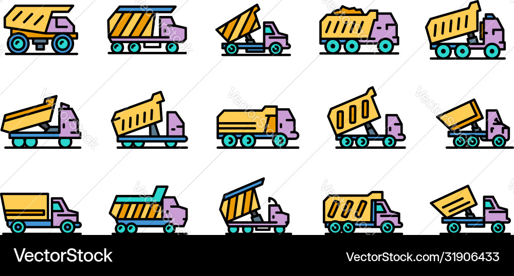 Tipper icons set line color Tipper icons set line color vector image