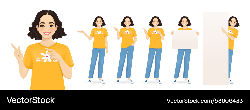 Young woman pointing set Young woman pointing set vector image