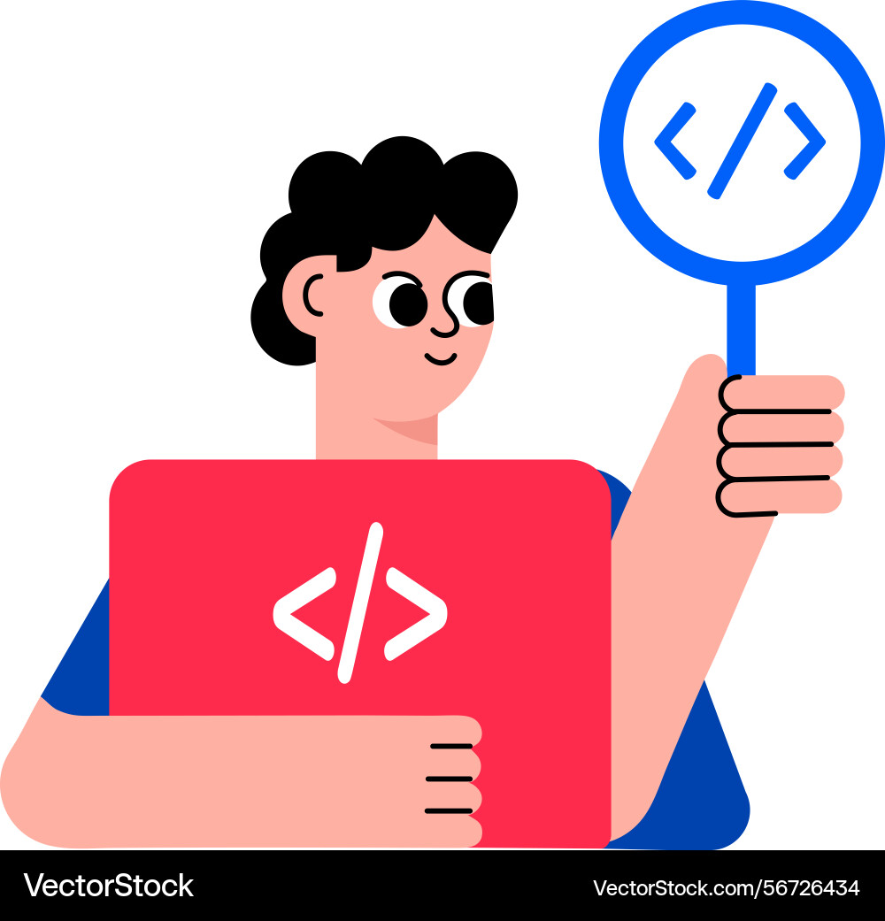 A software developer doing code analysis flat ill Vector Image