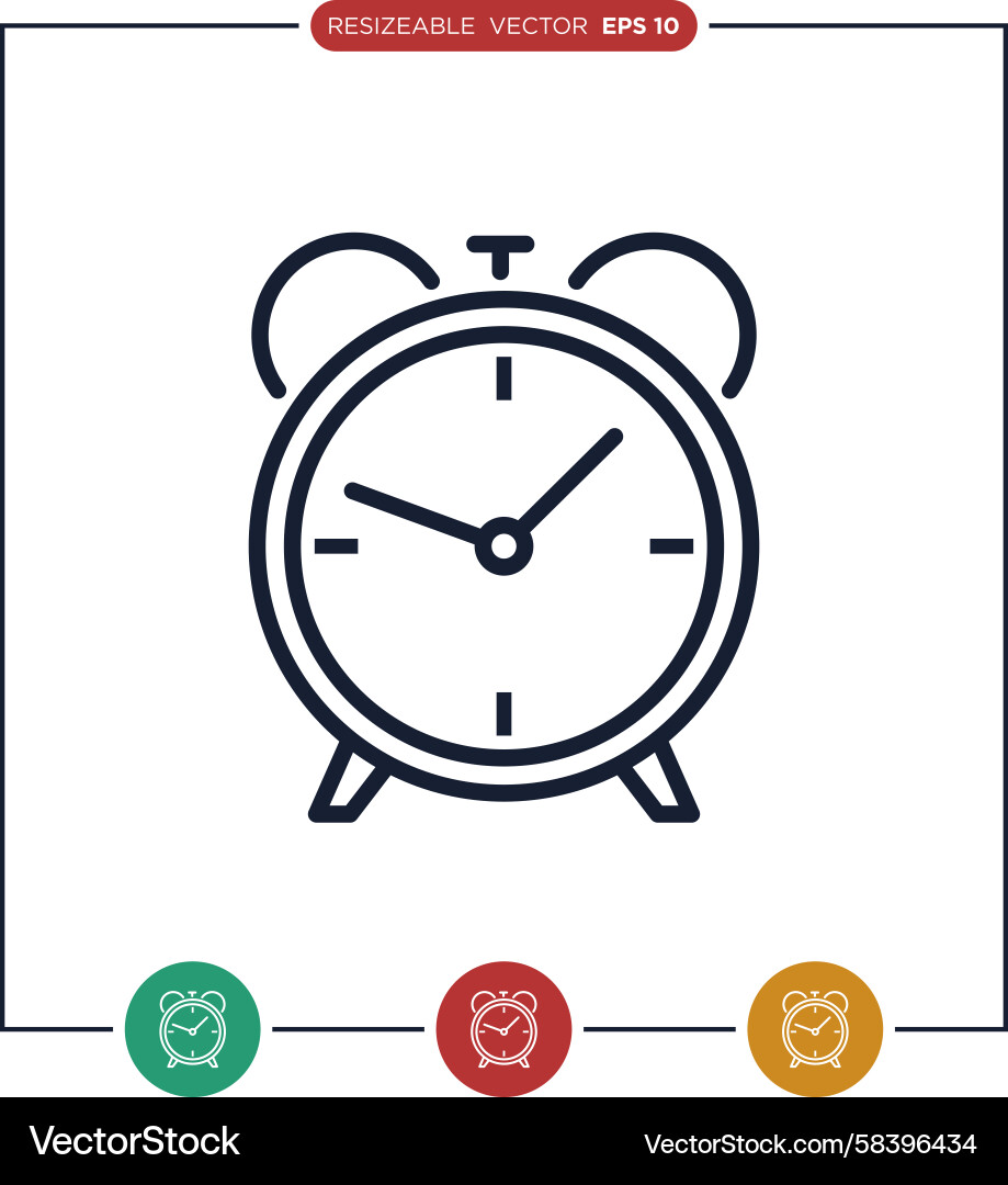 Alarm Clock Icon Set - Flat Style Vector Image