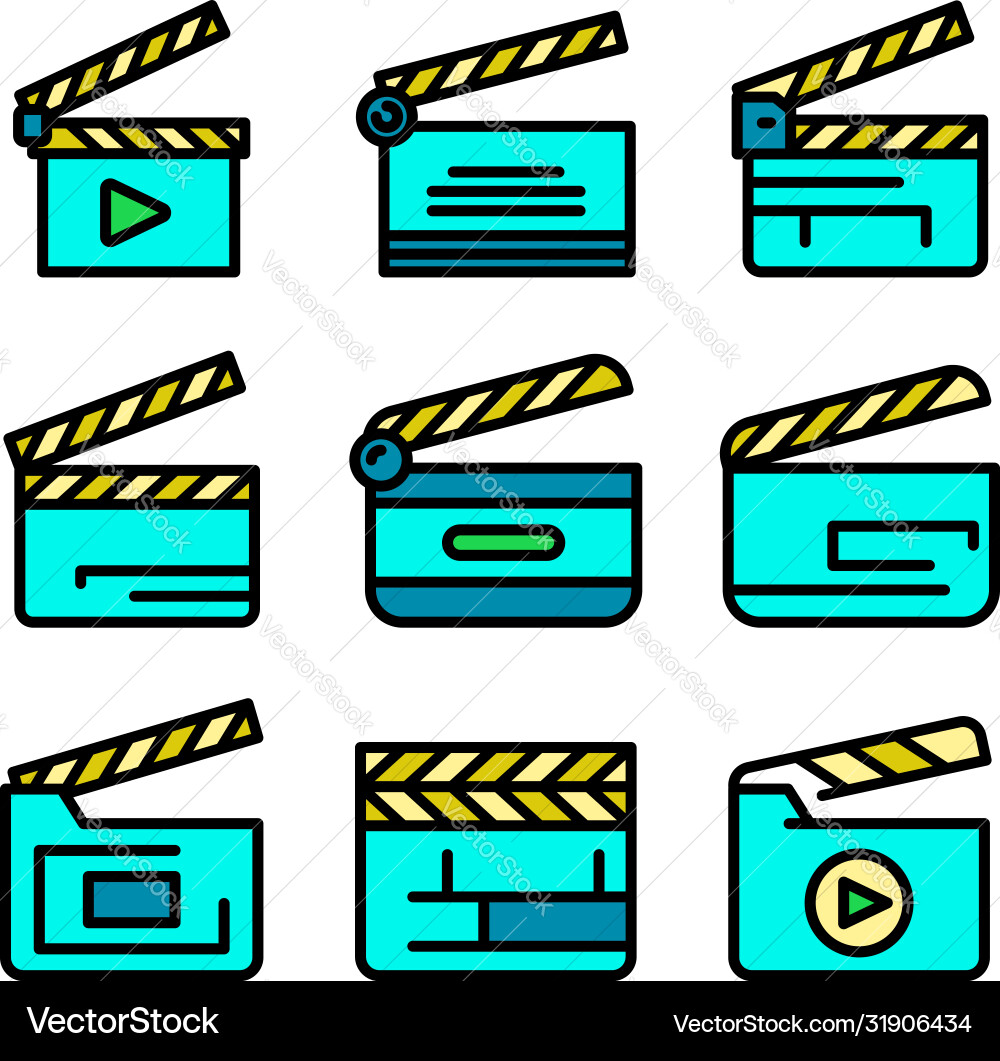 Clapper icons set line color Clapper icons set line color vector image