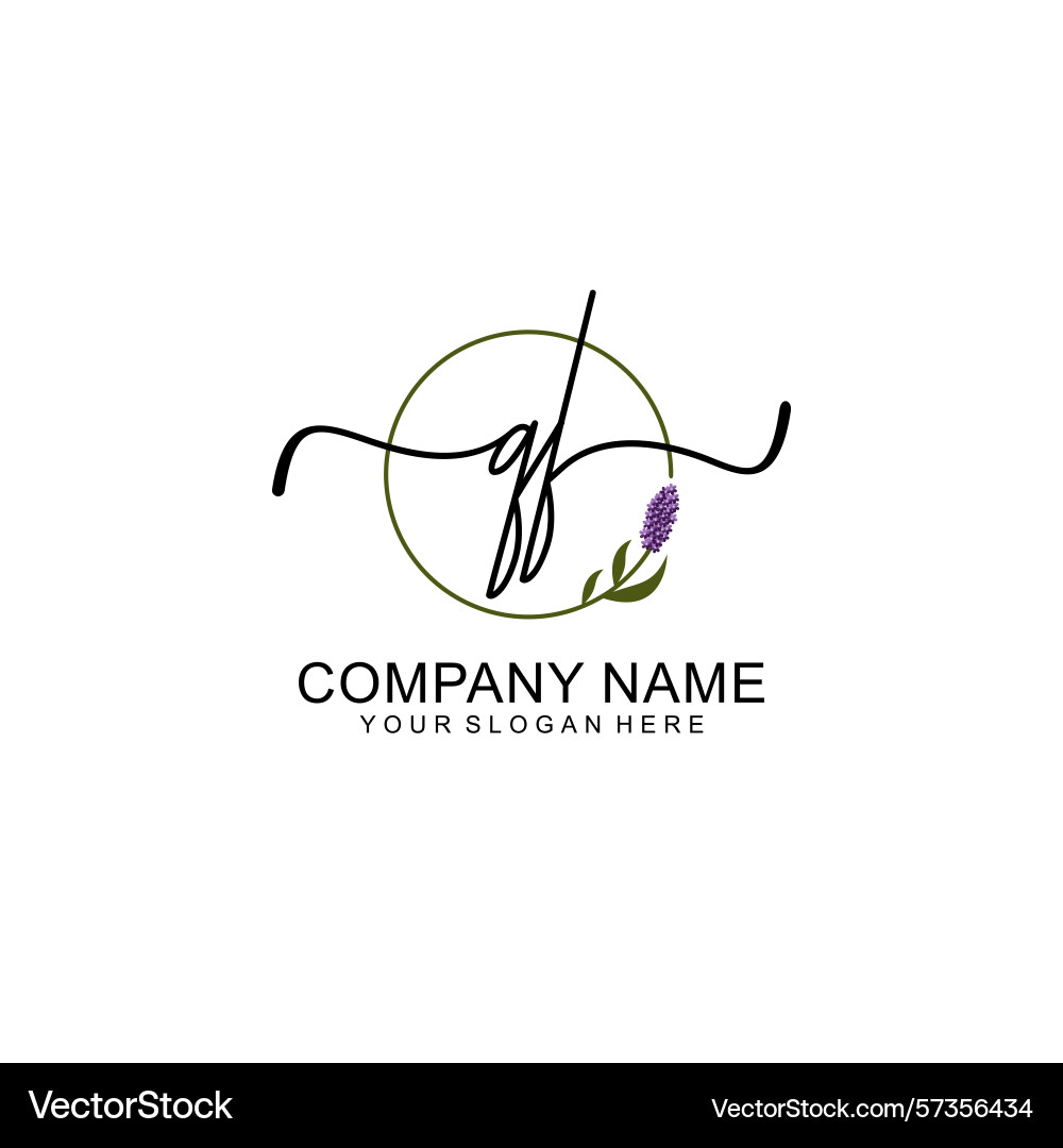 Handwritten qf initial logo with circle Vector Image