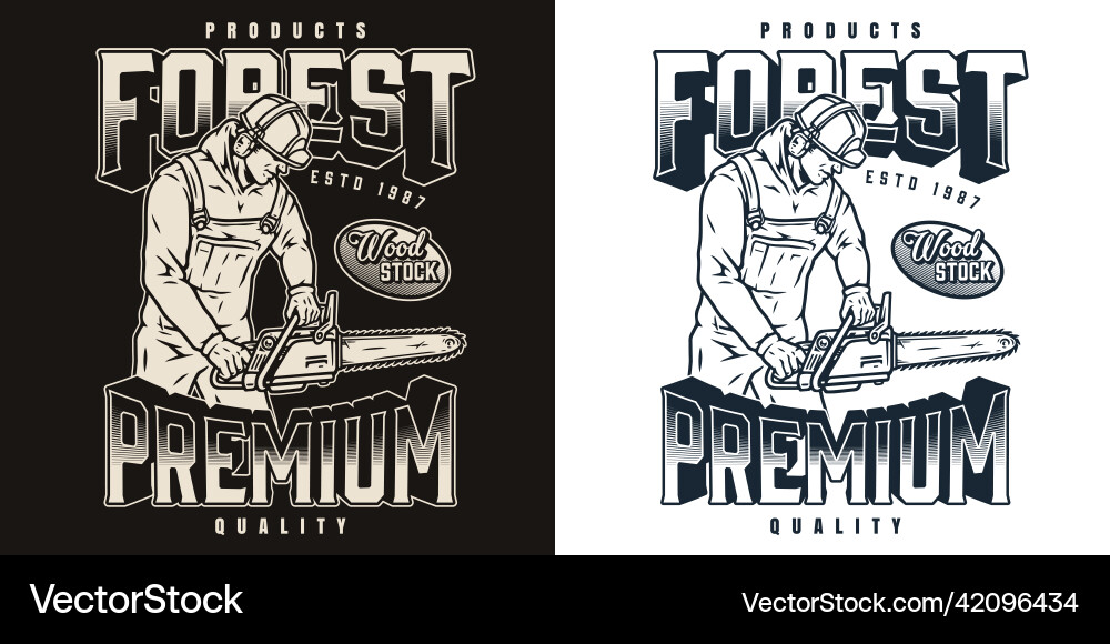 Logger with chainsaw monochrome logotype Logger with chainsaw monochrome logotype vector image