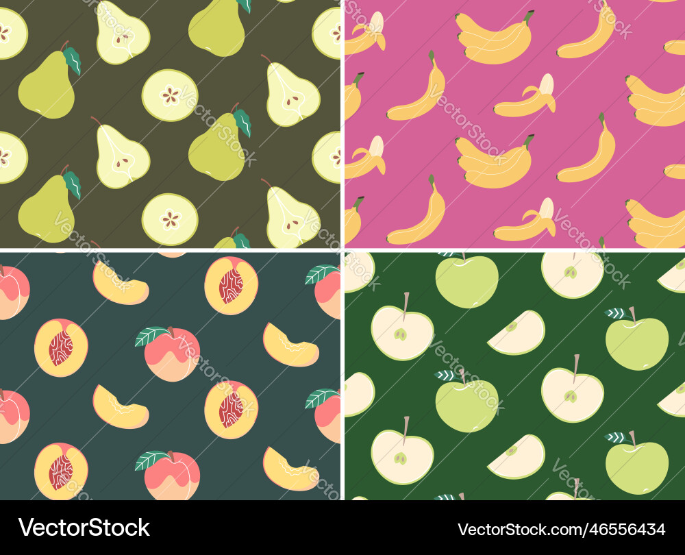 Set of seamless patterns with fruits Set of seamless patterns with fruits vector image