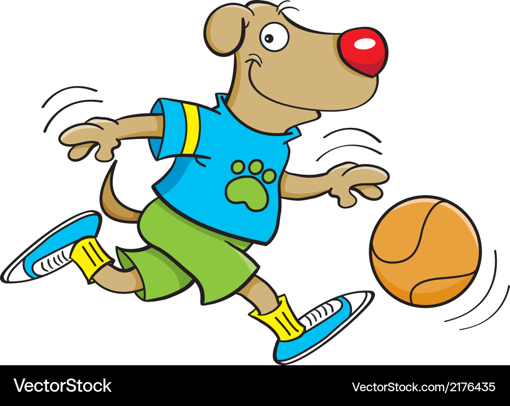 Cute Cartoon Dog Dribbling Basketball Vector Image