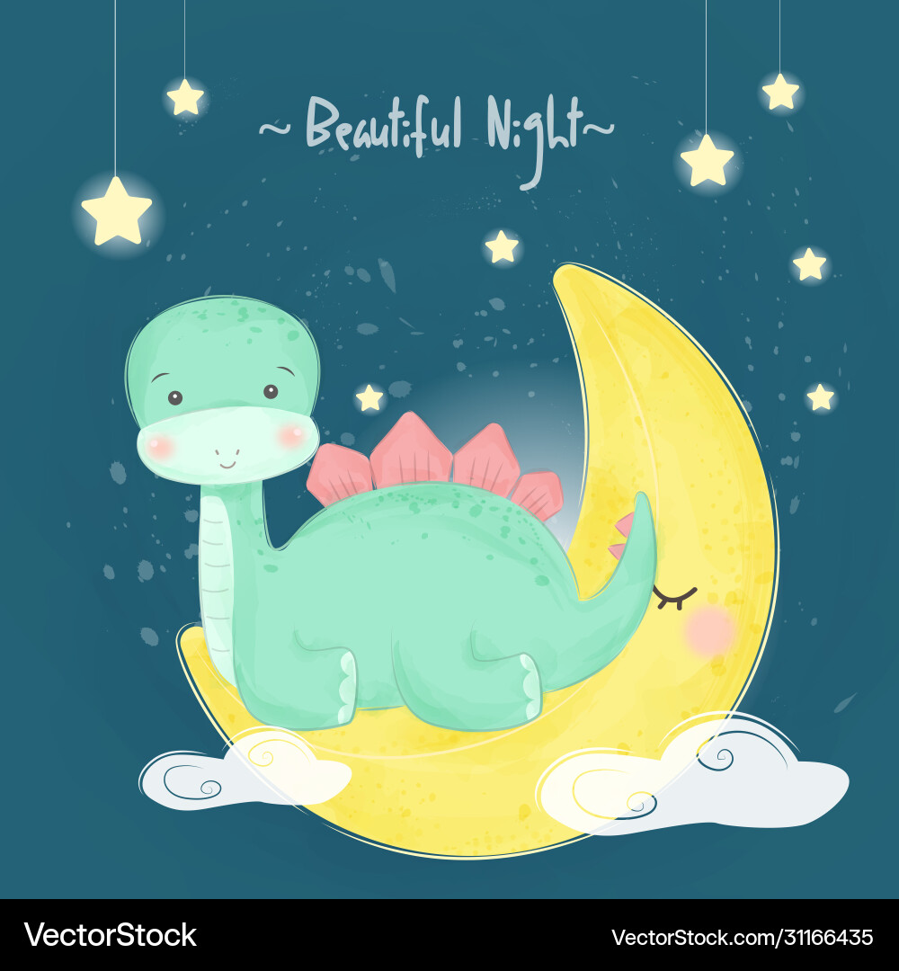 Cute dinosaur sitting on moon Cute dinosaur sitting on moon vector image