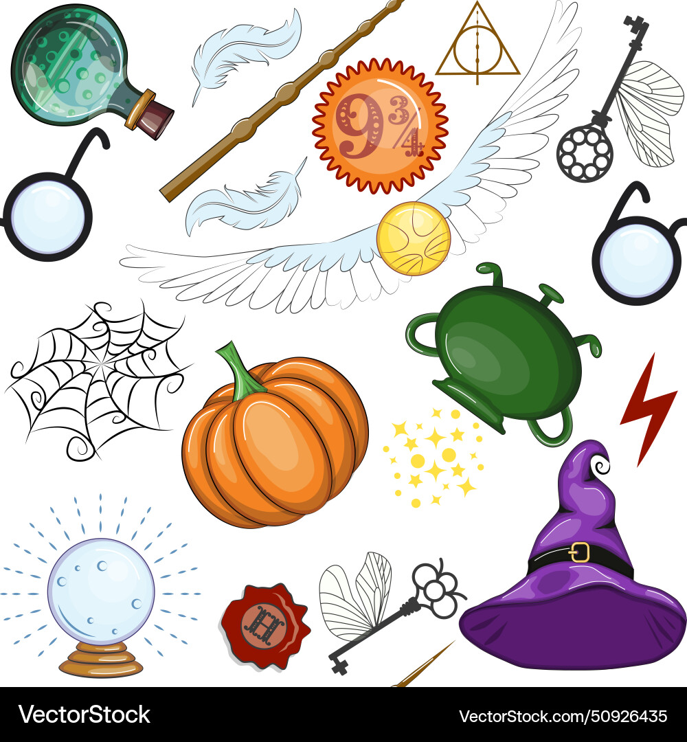 Magic items seamless pattern in flat style school vector image