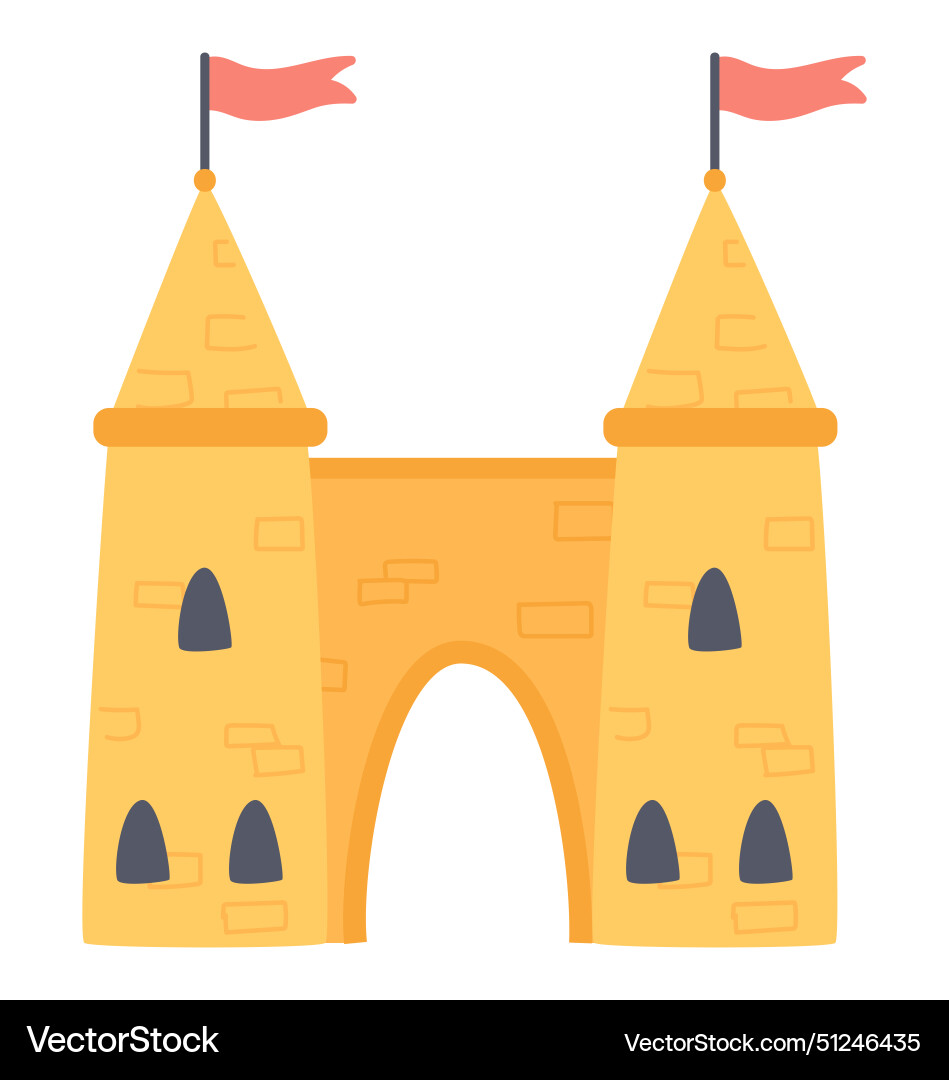 Medieval tower with flags in flat design vector image