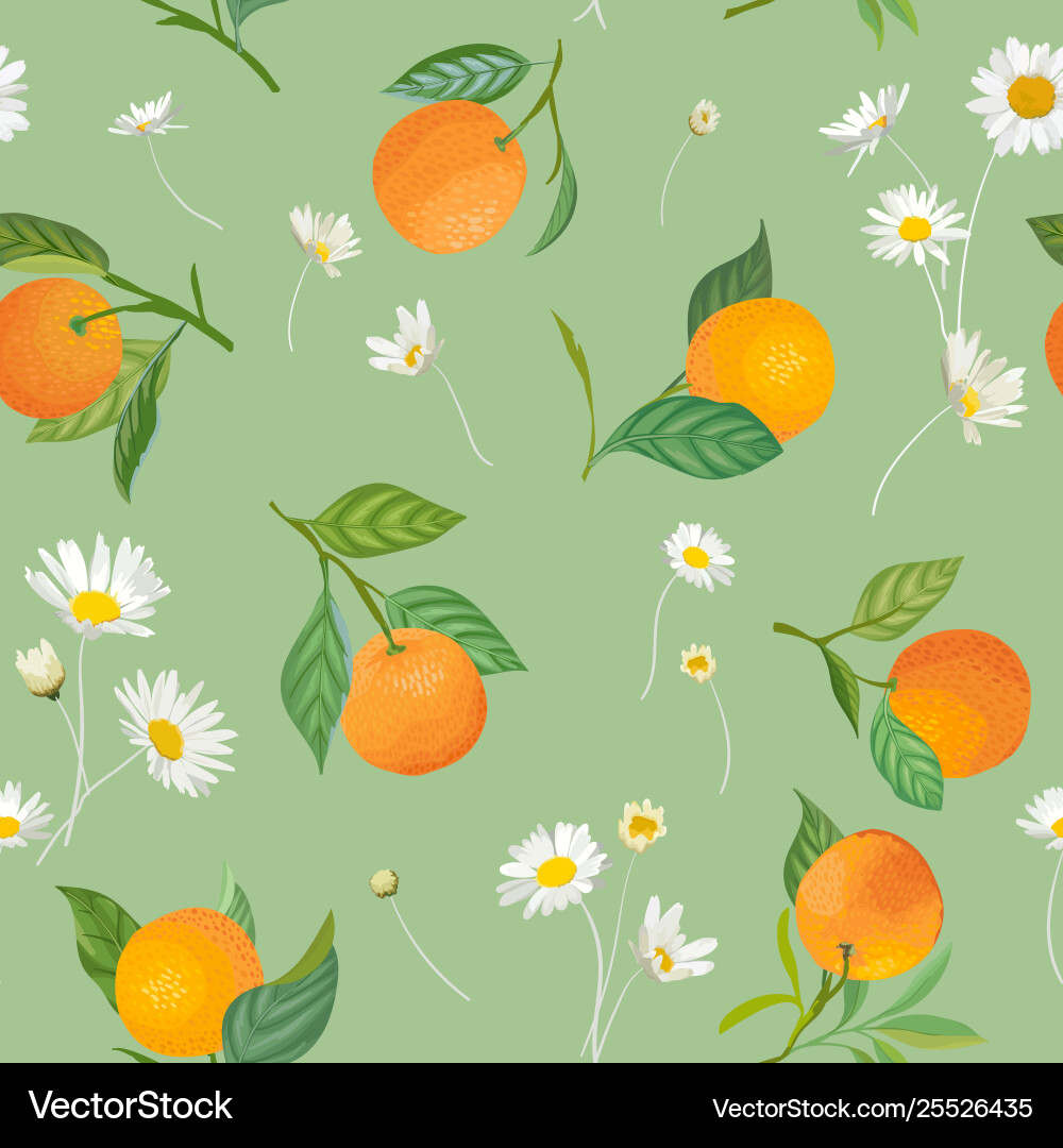 Seamless orange pattern with tropic fruits leaves Seamless orange pattern with tropic fruits leaves vector image
