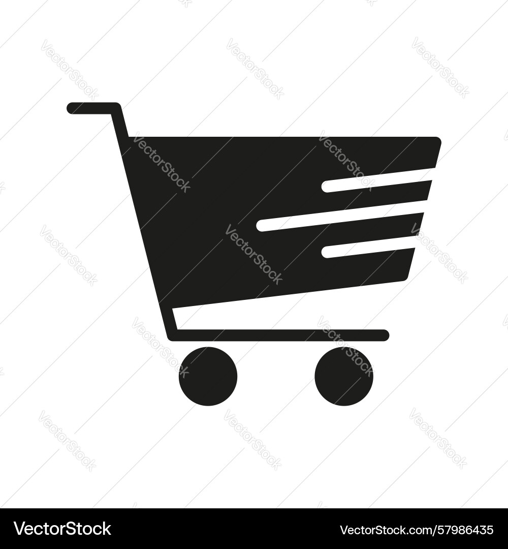 Shopping cart with speed lines solid icon fast Vector Image