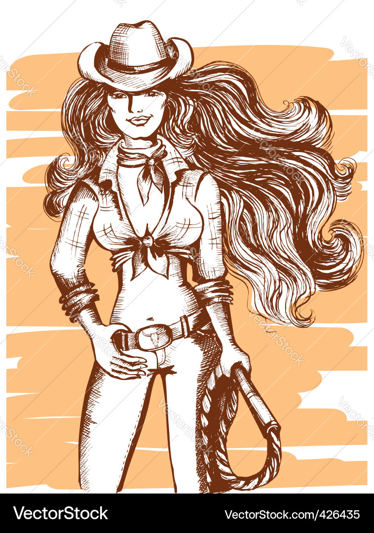 Cowgirl drawing Vector Images \u0026 Graphics for Commercial Use | VectorStock, image size:758x1080