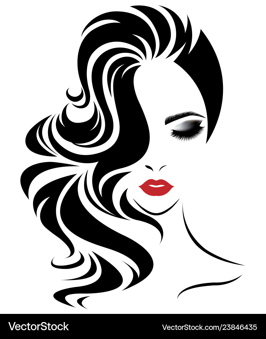 Women long hair style icon logo face Women long hair style icon logo face vector image