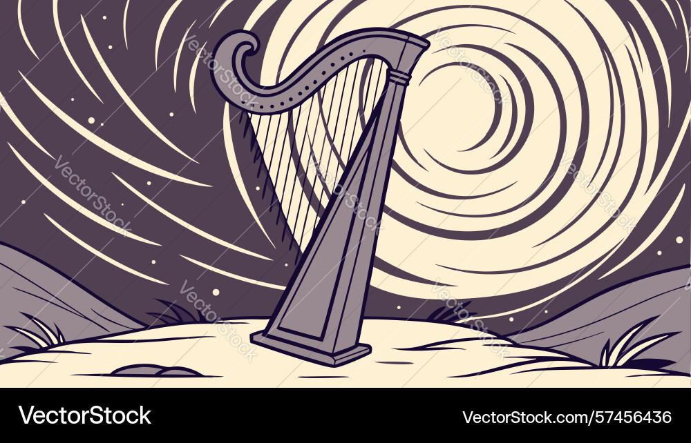 Abstract harp with swirling cosmic patterns vector image