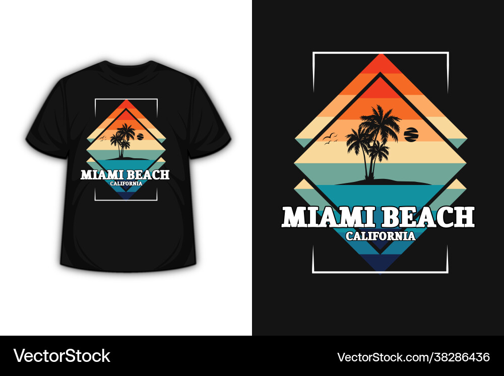 Miami Beach Sunset T-Shirt vector image