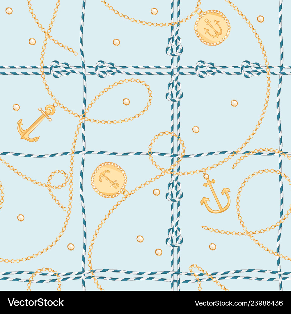 Nautical seamless pattern marine rope knots chains Nautical seamless pattern marine rope knots chains vector image