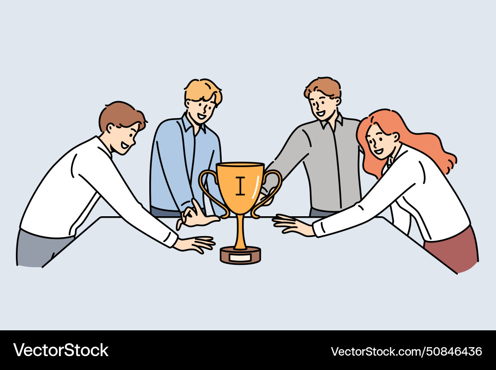 Team der Geschäftsleute kämpfen für goldene Tasse Team der Geschäftsleute kämpfen für goldene Tasse vektorbild