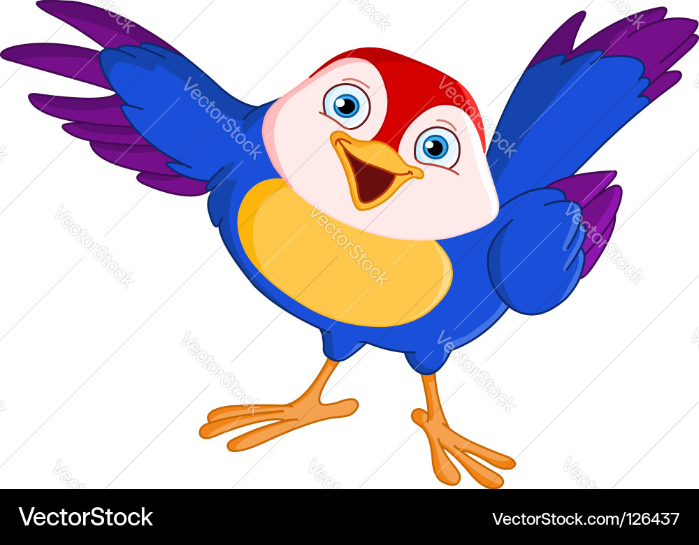 Cheerful Bird with Pointing Wing Vector Image