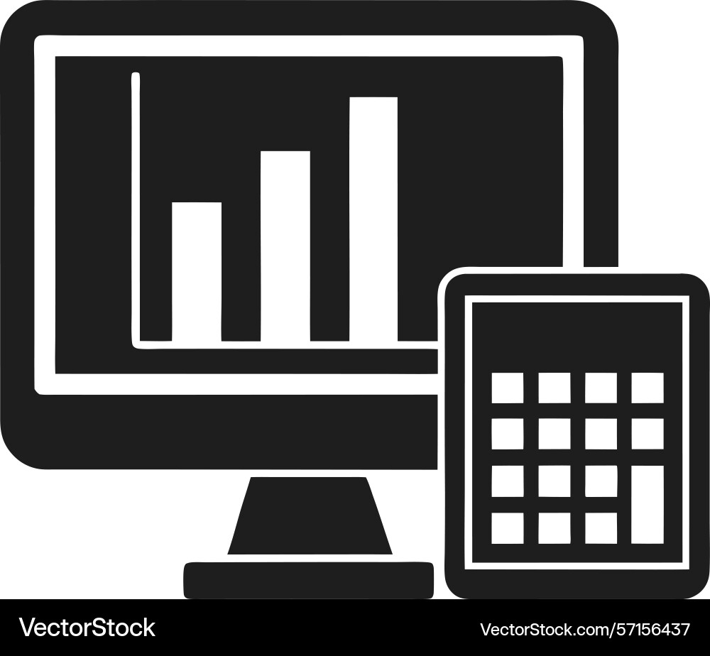 Computer monitor with bar chart and calculator vector image