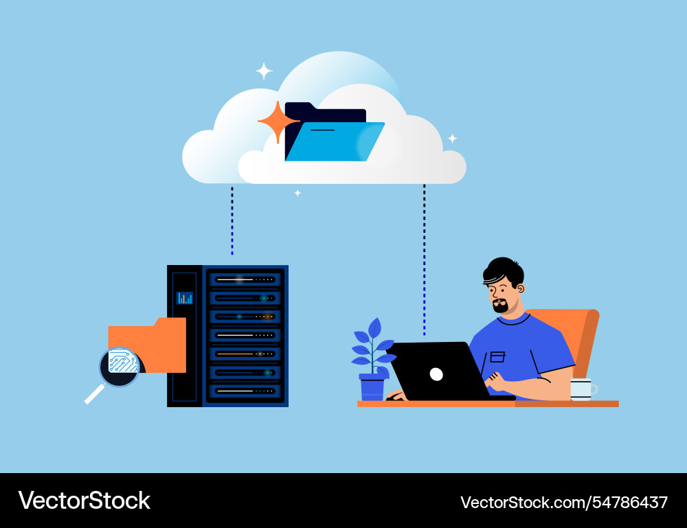 Data exchange between user and cloud storage Data exchange between user and cloud storage vector image