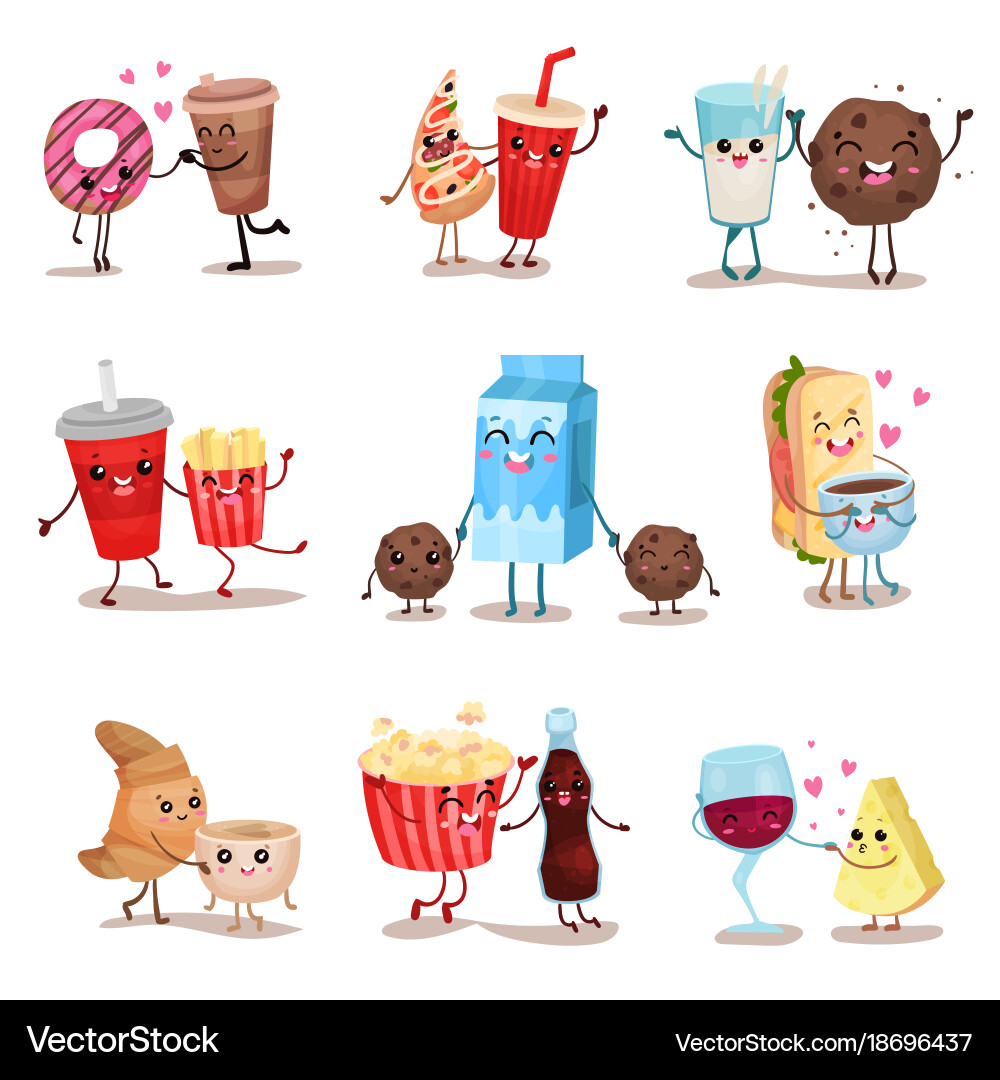 Funny Food & Drink Characters Vector Image