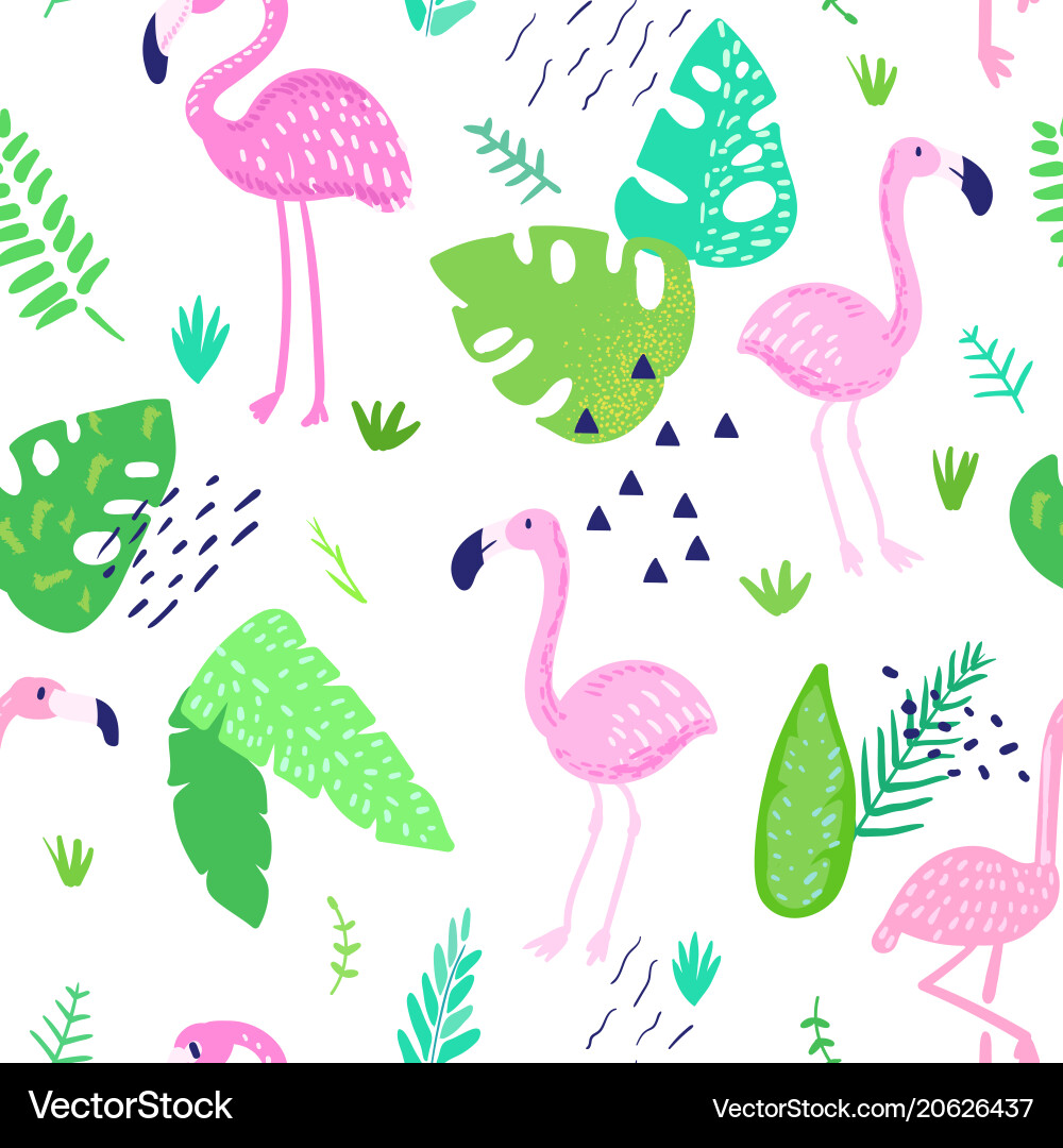 Tropical seamless pattern with cute flamingo Tropical seamless pattern with cute flamingo vector image