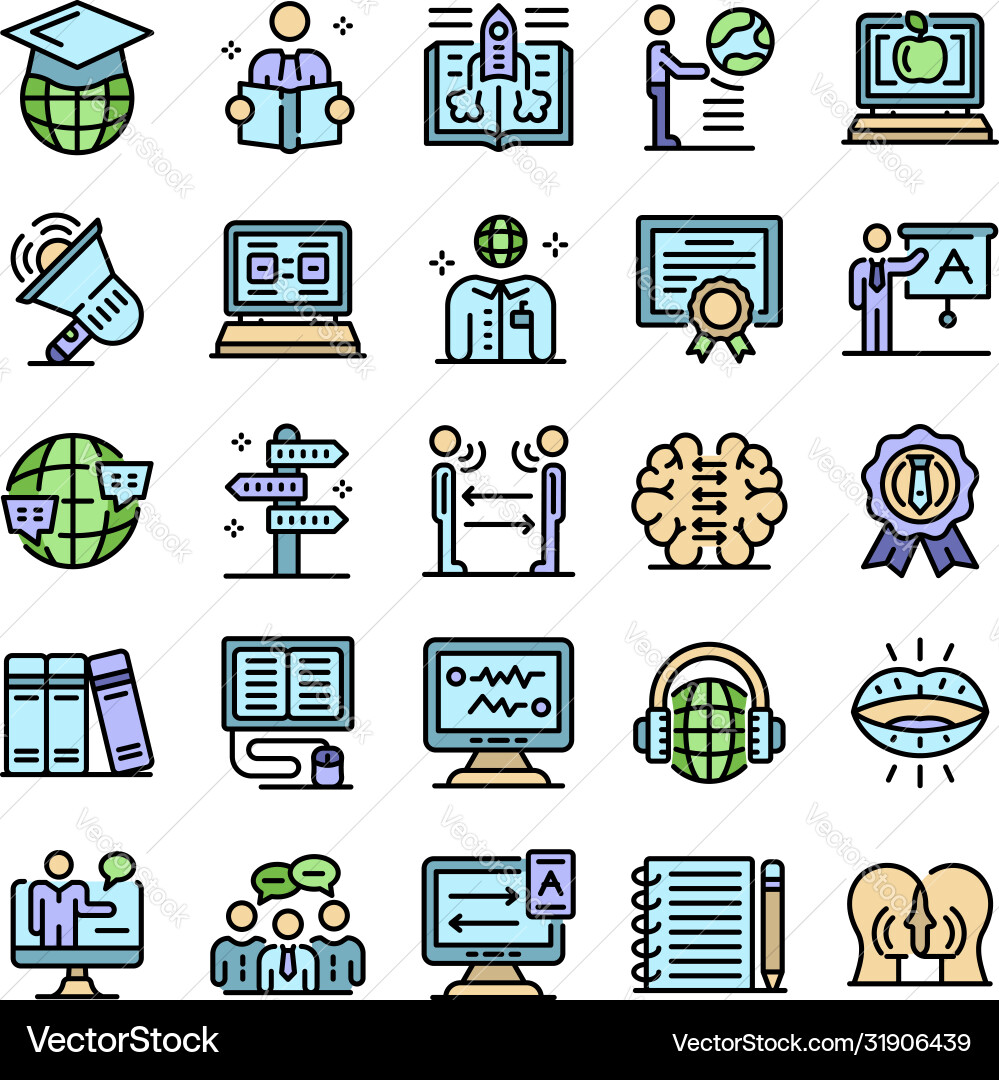 Foreign language teacher icons set line color Foreign language teacher icons set line color vector image