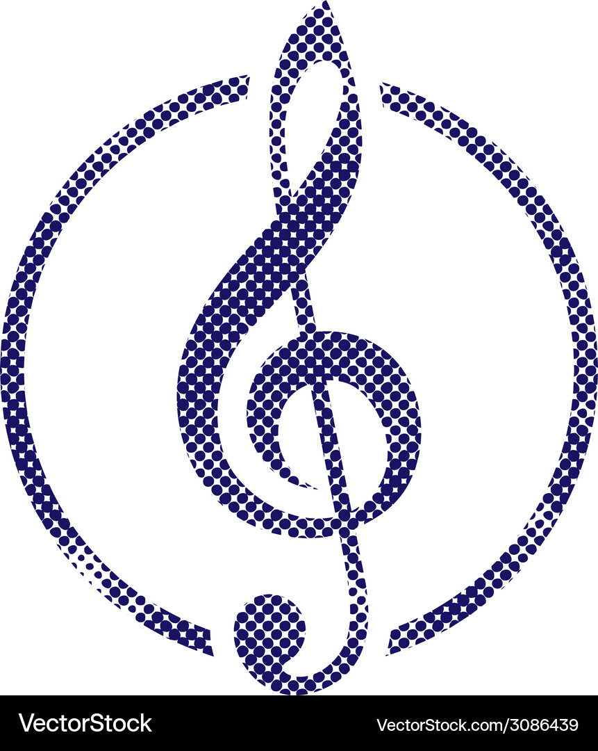 Treble clef icon with halftone dots print texture Vector Image