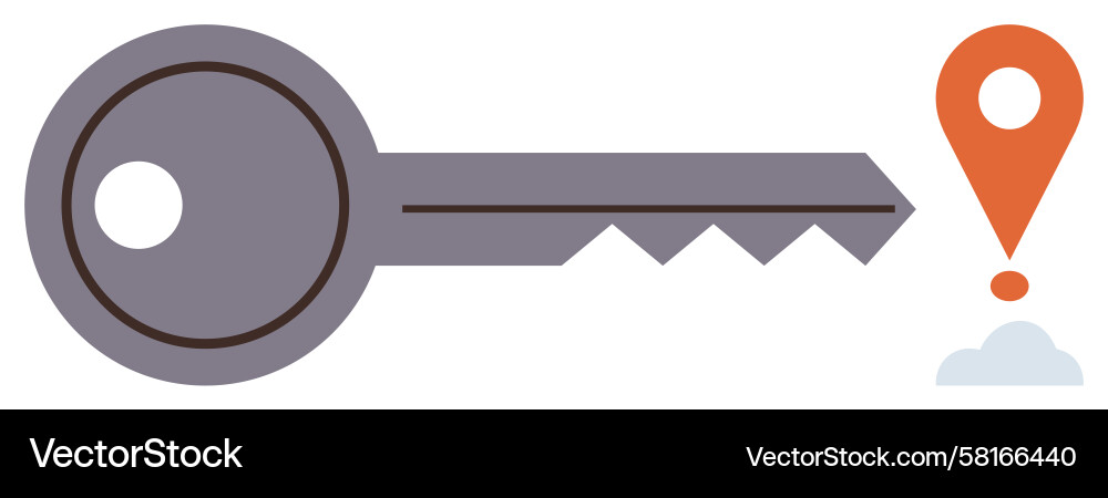 Key with Location Marker - Navigation & Security Vector Image