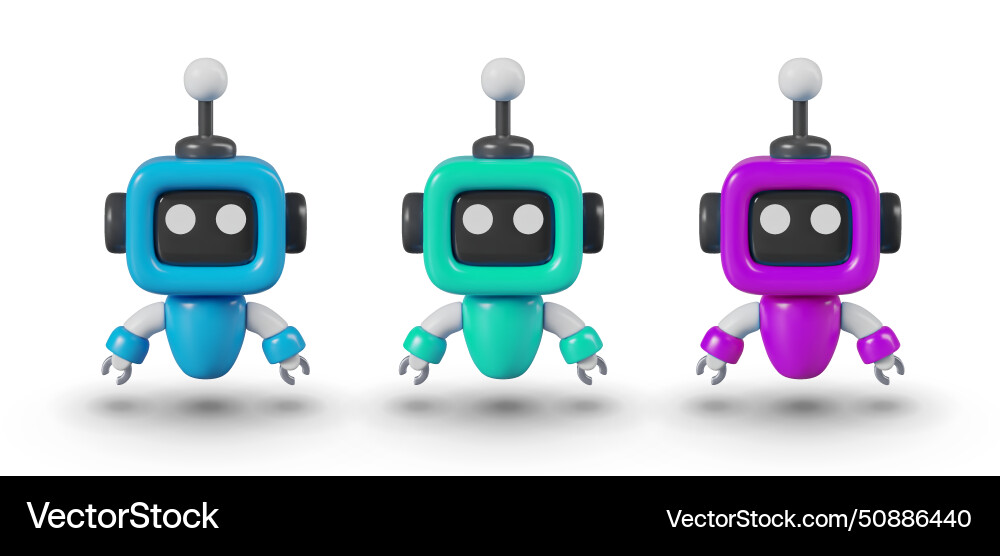 Set of mini robots different colors isolated Set of mini robots different colors isolated Vector Image