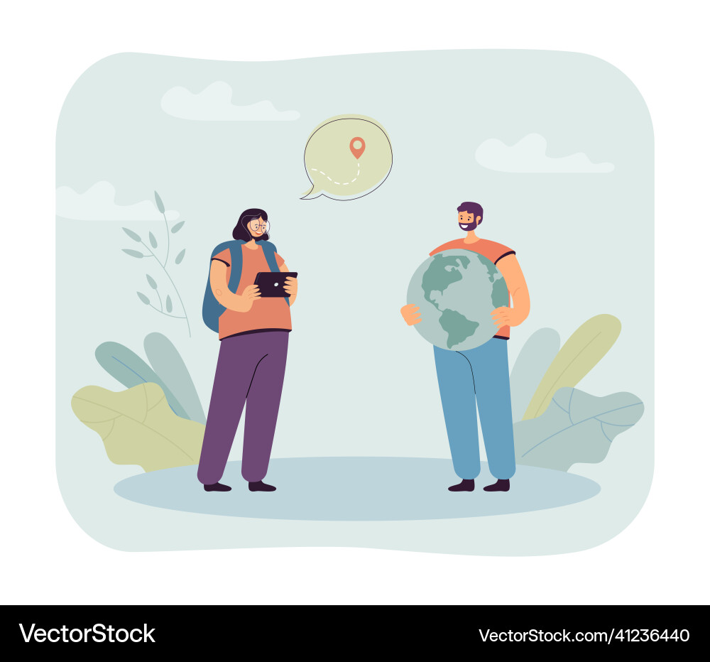 Tourists using navigation app in tablet Tourists using navigation app in tablet vector image