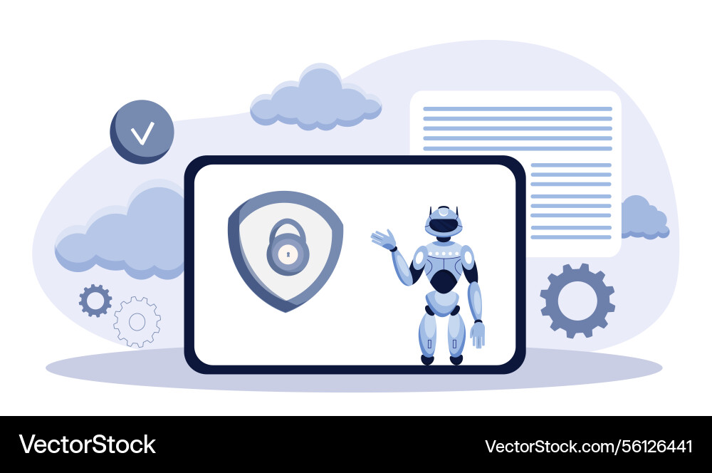 Ai robot with cybersecurity shield icon Ai robot with cybersecurity shield icon vector image