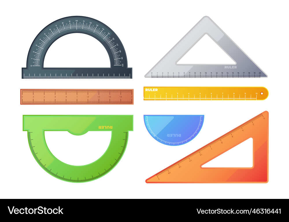 Rulers collection measuring scale triangular Rulers collection measuring scale triangular vector image