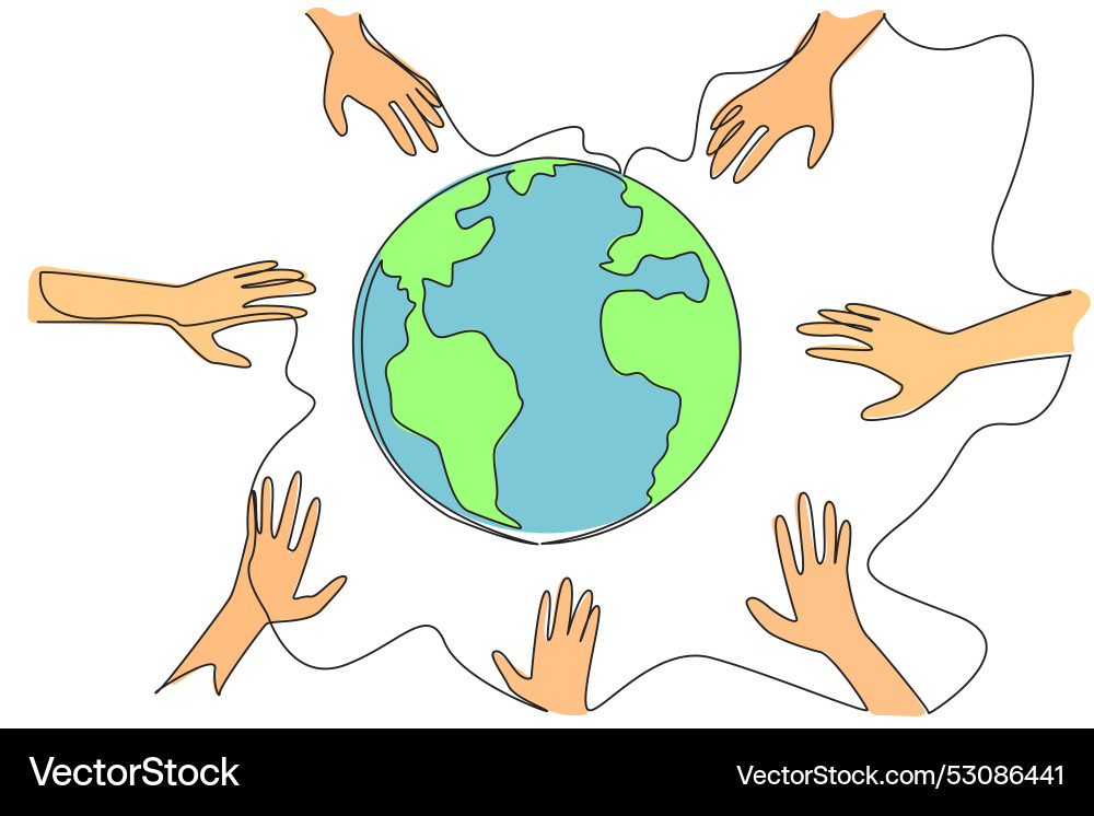 Single continuous line drawing some hands want Single continuous line drawing some hands want vector image