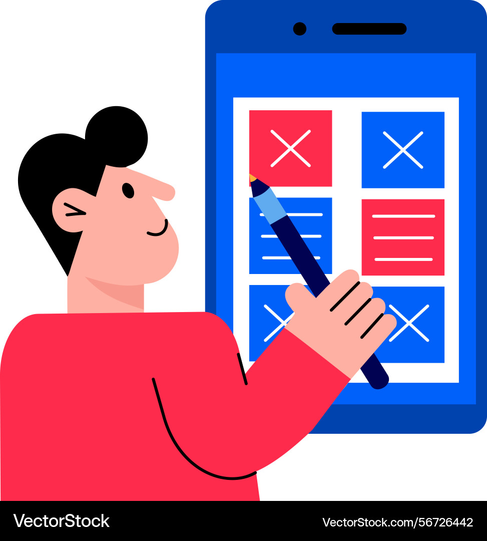 A character designing an app interface flat style vector image