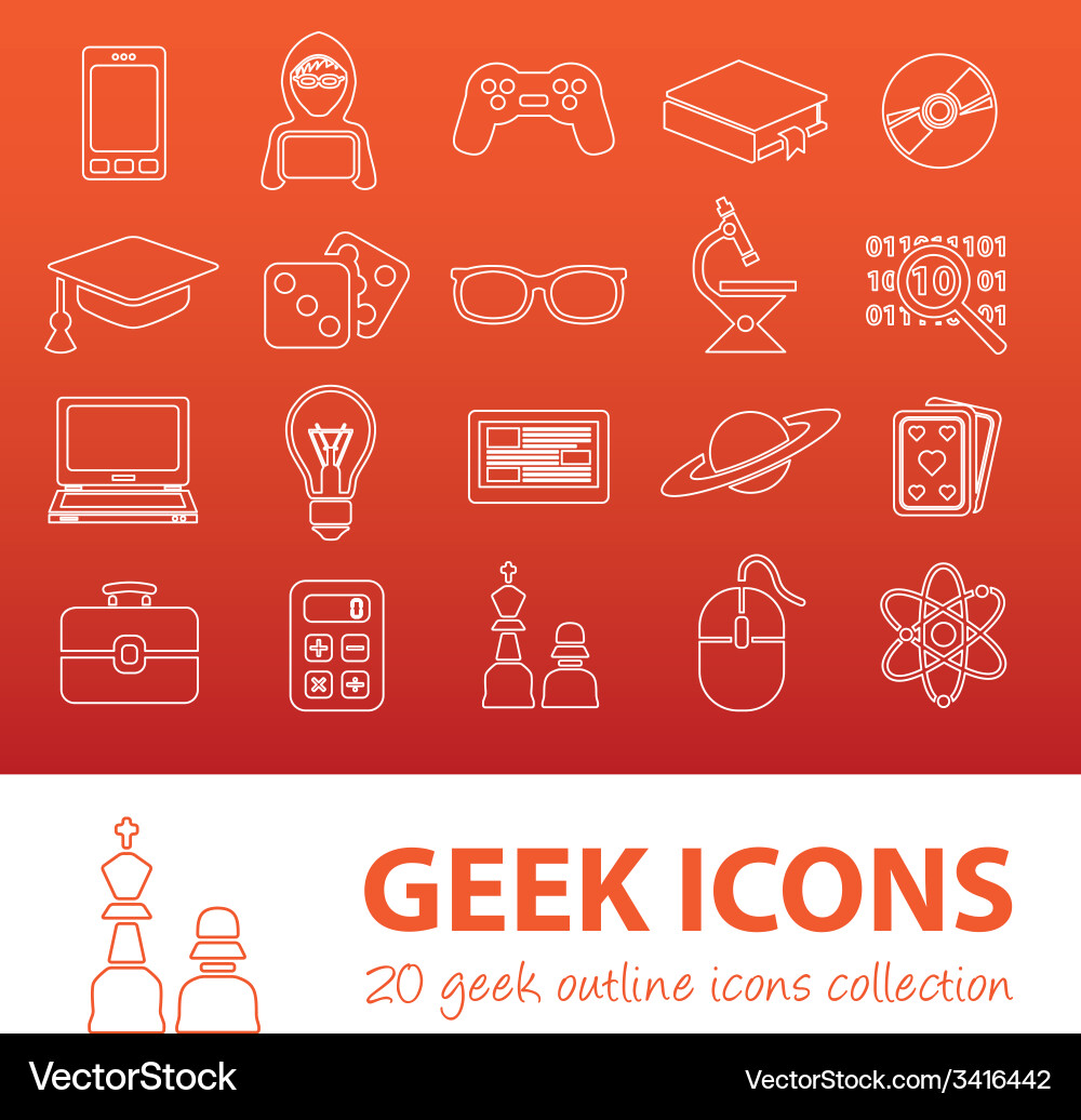 Outline Geek Icons Set vector image