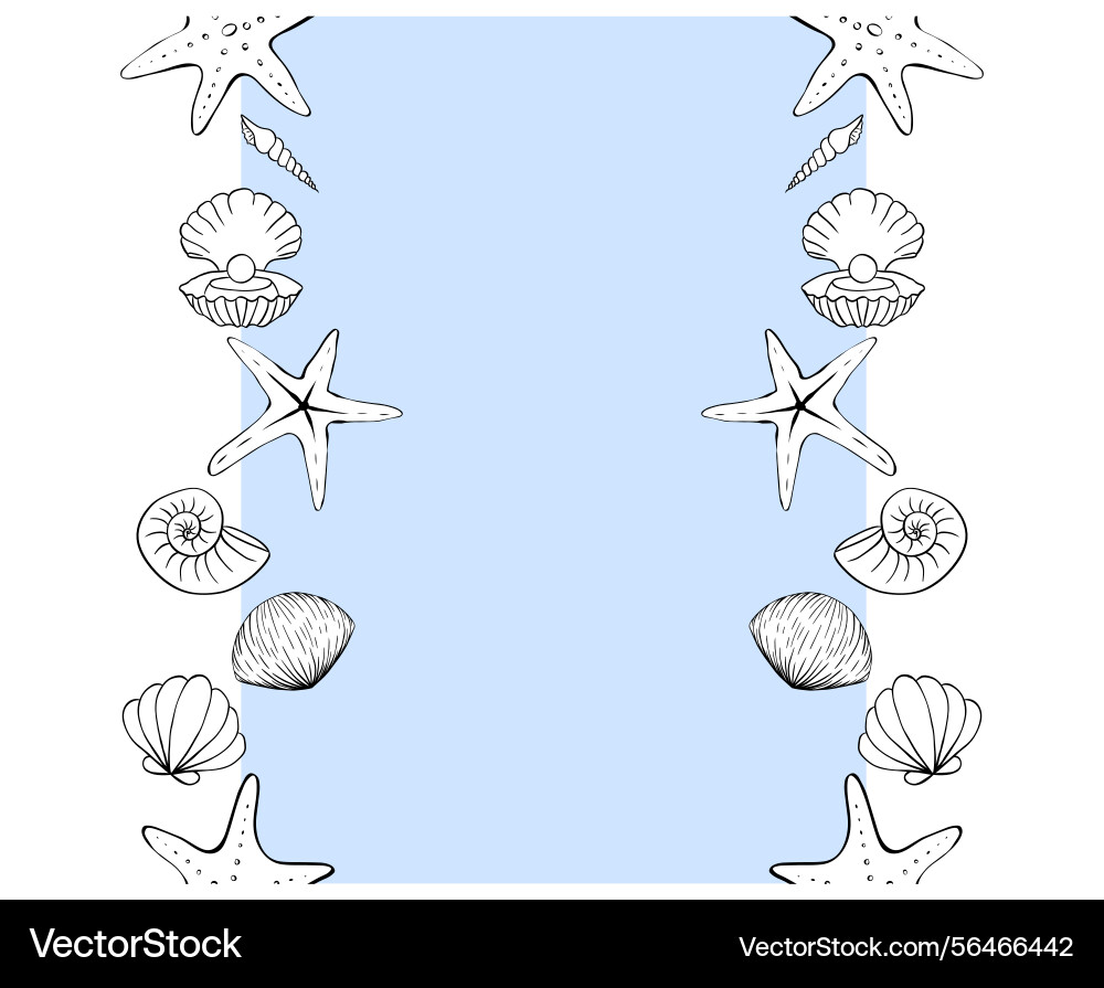 Seashell frame seamless vertical border template vector image