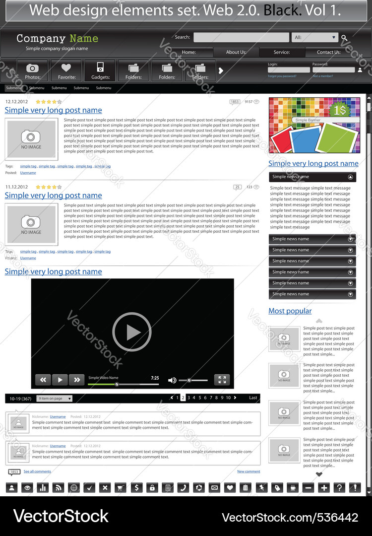 Website Element Collection - Black & White Vector Image
