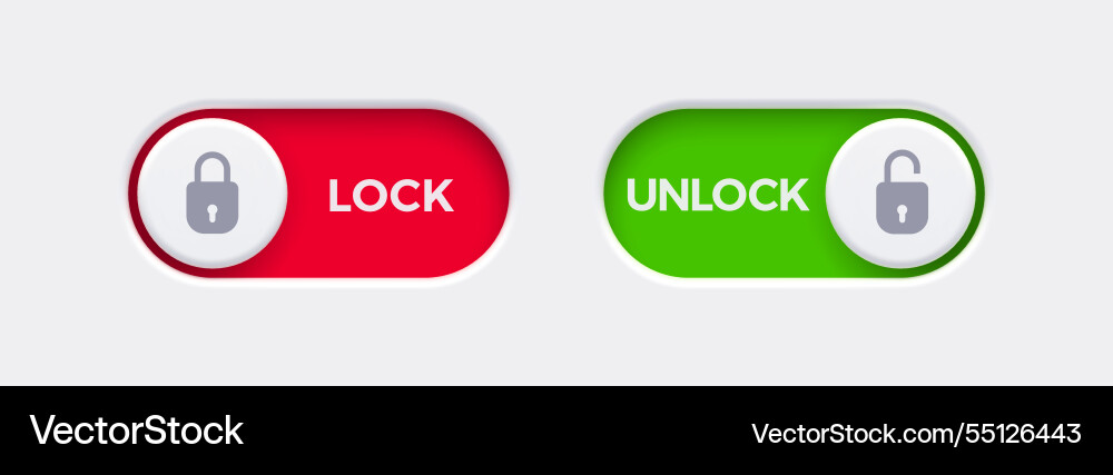 Lock and unlock toggle switch buttons vector image