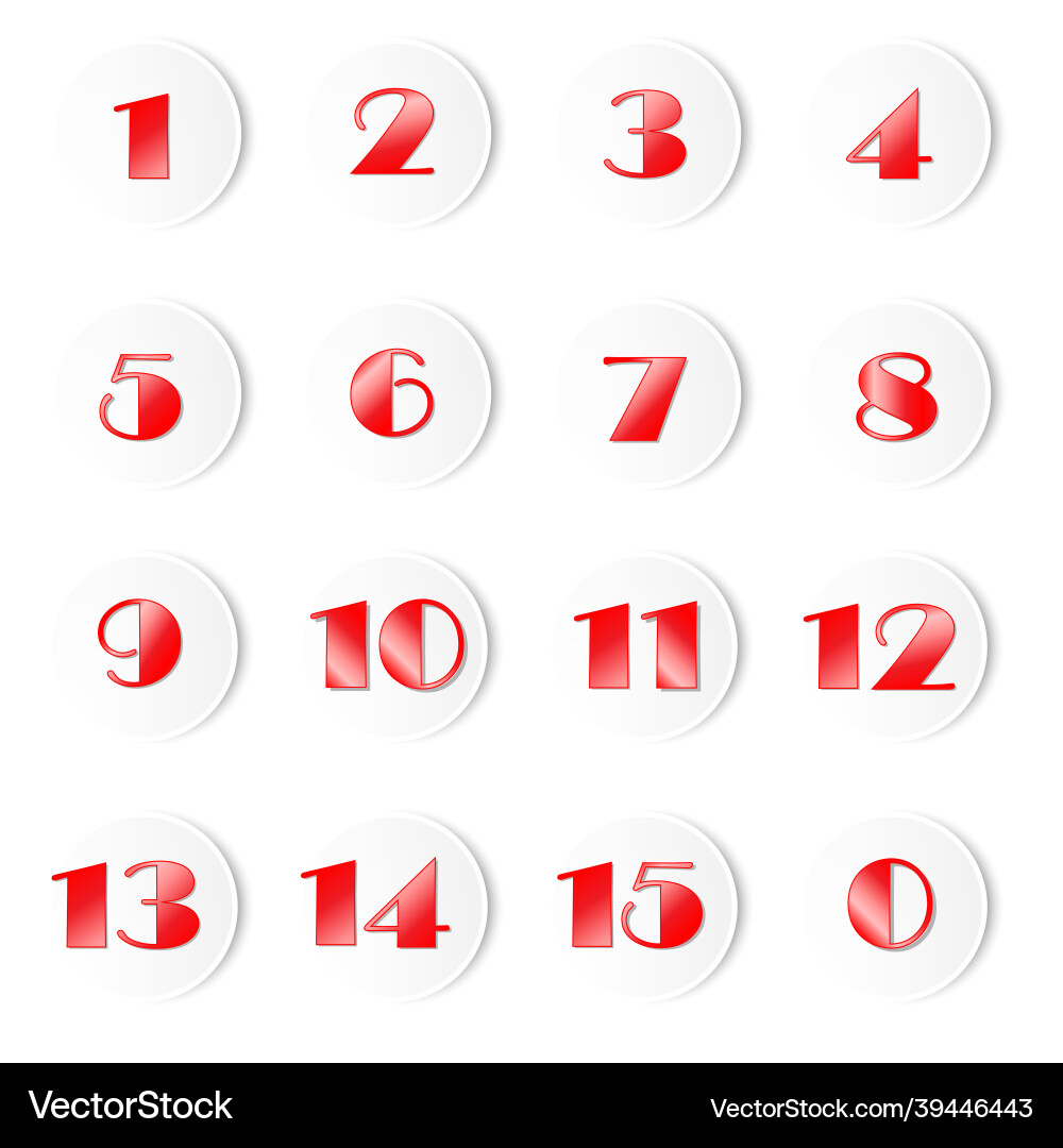 Red Numbers 1-15 in Circles Vector Image