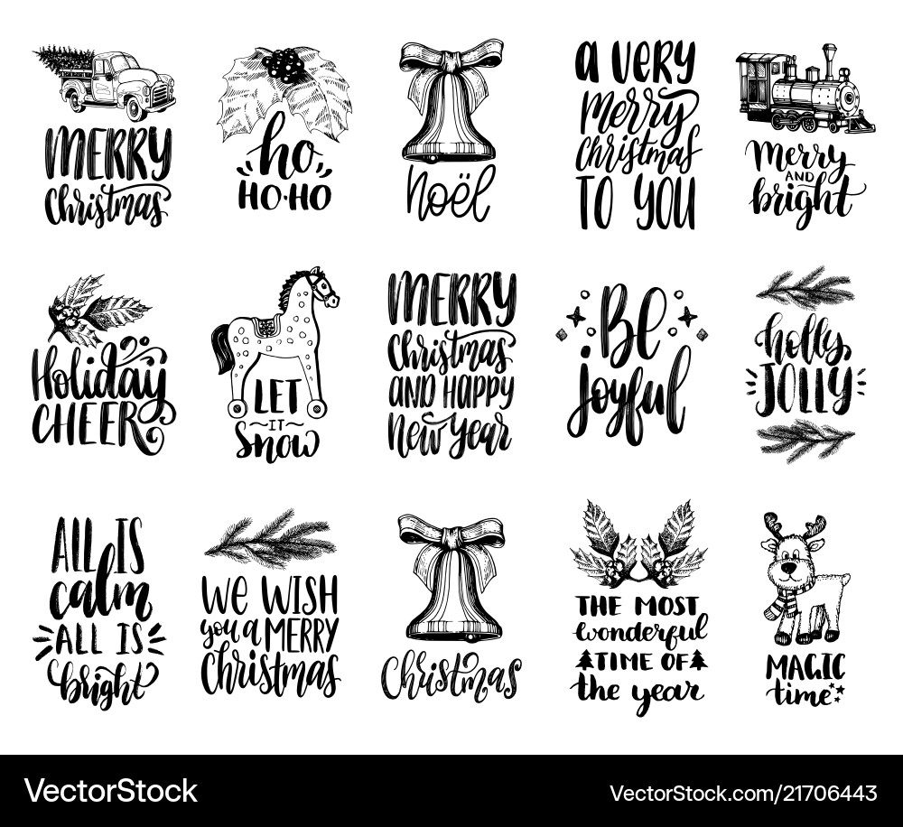 Set of hand written christmas phrases vector image