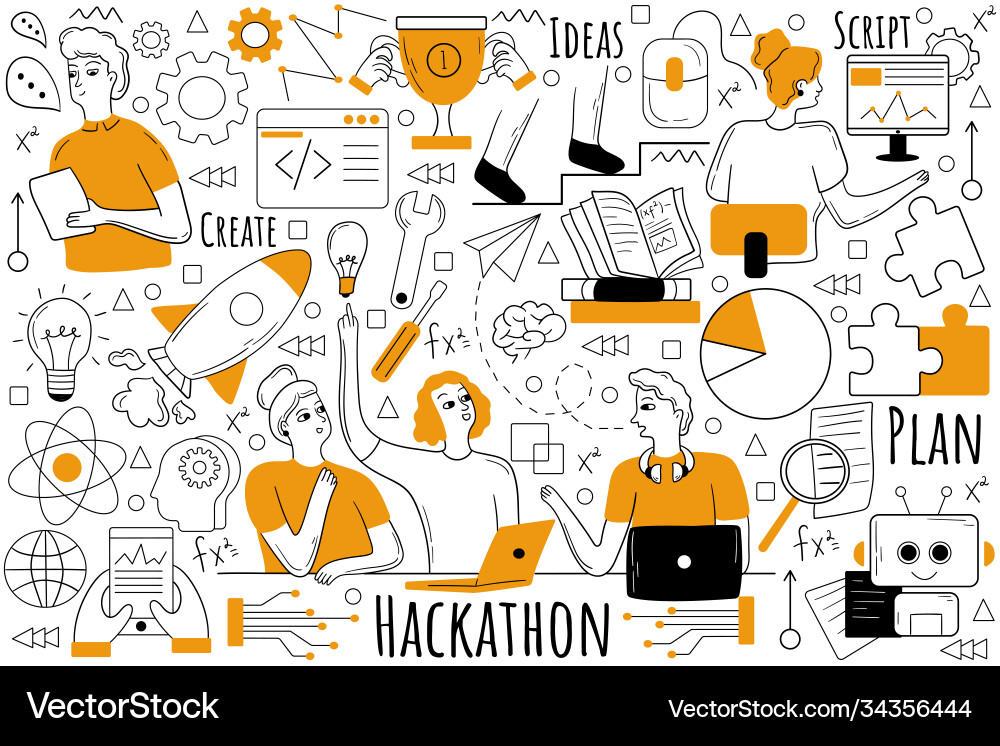 Coding Hackathon Doodle Set vector image