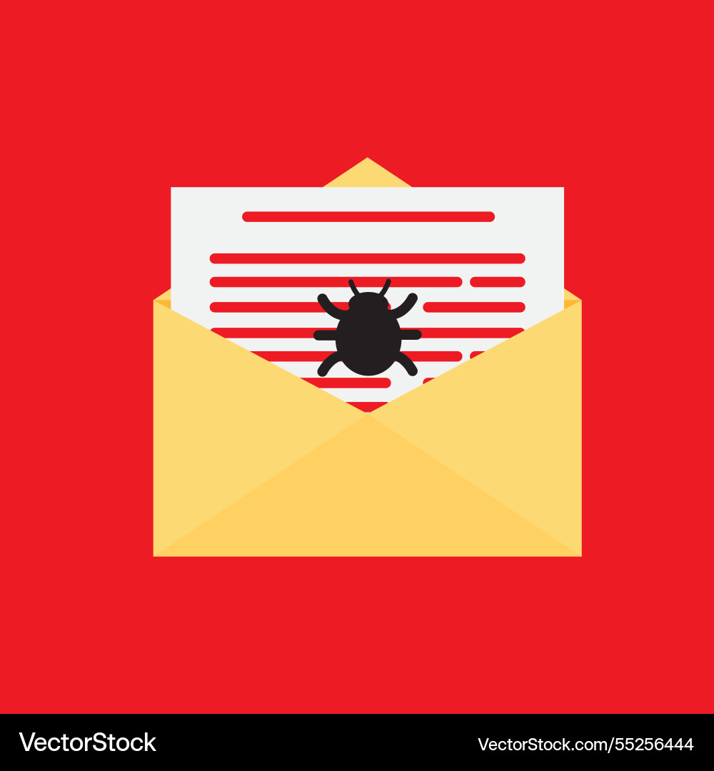 Envelope with mail and bug virus spam alert Envelope with mail and bug virus spam alert vector image