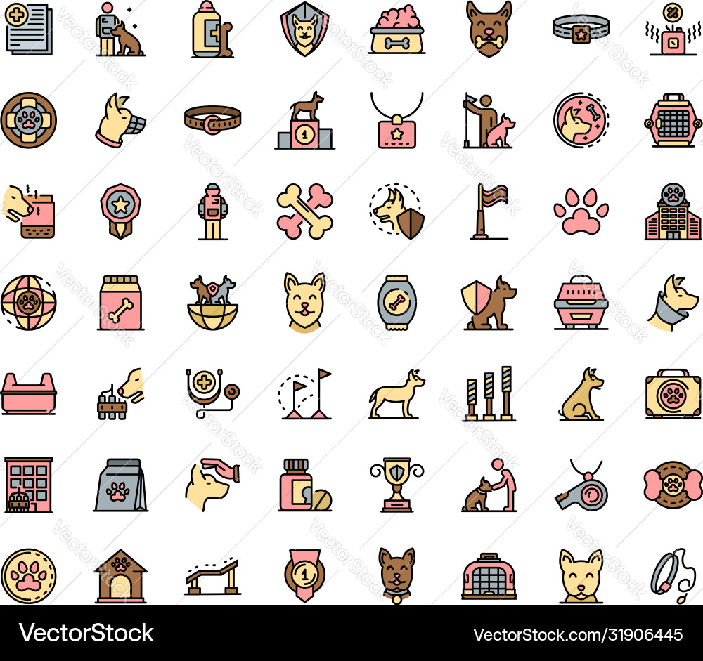 Dog handler icons set line color Dog handler icons set line color vector image