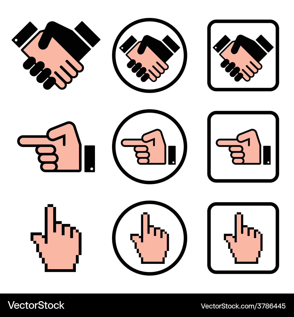 Handshake pointing hand cursor icons set Vector Image
